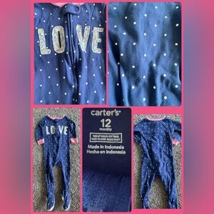 Excellent Condition, Carter's Navy and Pink Polka Dot Sleep & Play, Size 12 mos